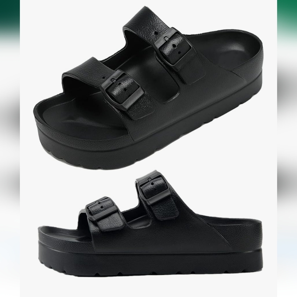 Black Double Buckle Sandals- LIKE NEW